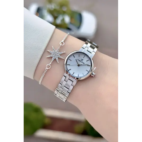 Gümüş Renk Hediye Paketli 25 Mm Kadın Kol Saati