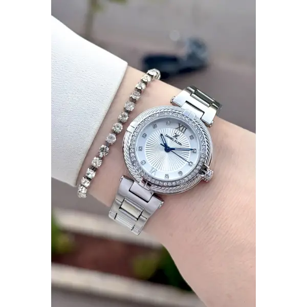 Gümüş Renk Hediye Paketli 32 Mm Kadın Kol Saati ve Bileklik