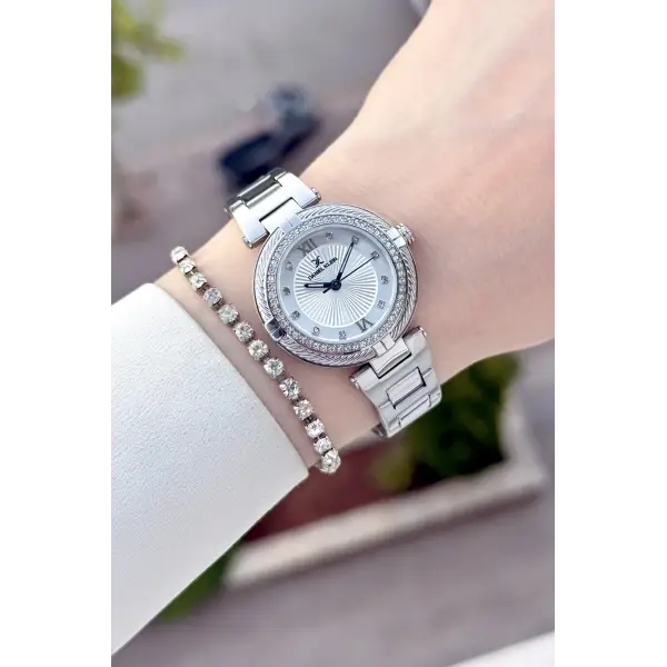 Gümüş Renk Hediye Paketli 32 Mm Kadın Kol Saati ve Bileklik