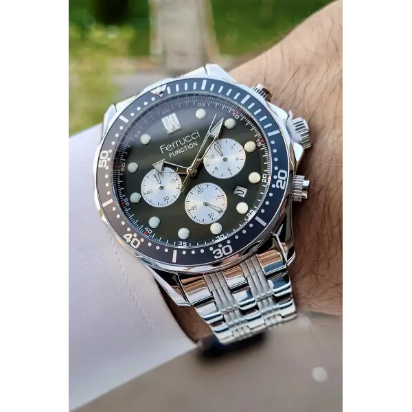 Ferrucci FCISTE226 Gümüş Yeşil Renk İç Göstergeleri Aktif Erkek Kol Saati