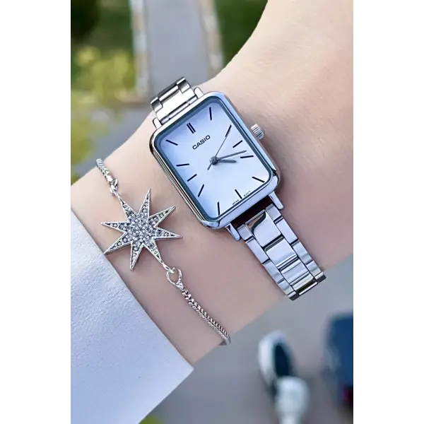 Casio CSISTE75 Kadranı Beyaz Kordonu Gümüş Renk Hediye Paketli Kadın Kol Saati