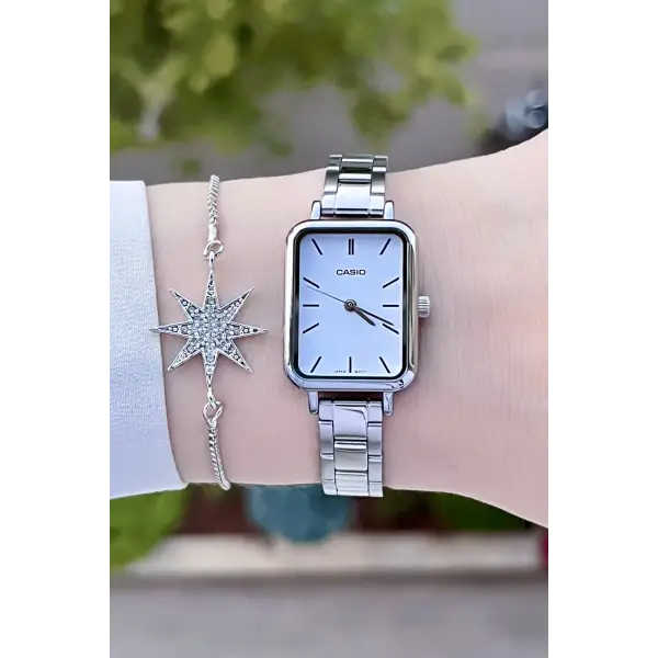 Casio CSISTE75 Kadranı Beyaz Kordonu Gümüş Renk Hediye Paketli Kadın Kol Saati