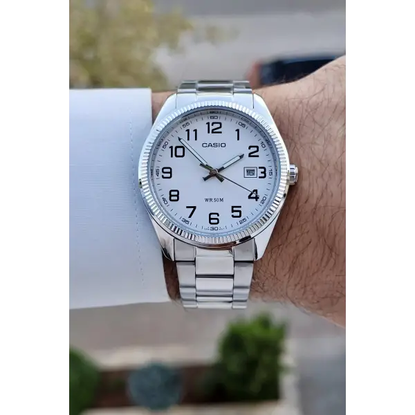 Casio CSISTE171 Kadranı Beyaz Kordonu Metalik Renk 2 Yıl Garantili Erkek Kol Saati