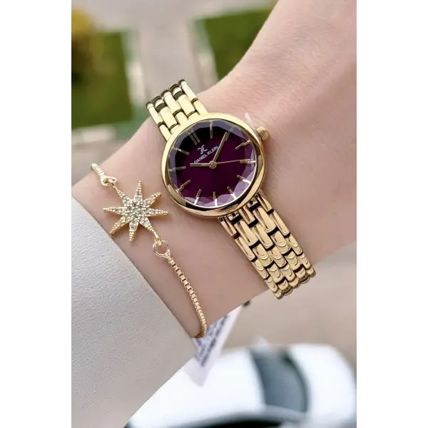 Kadranı Bordo Kordonu Gold Renk 25 Mm Hediye Paketli Kadın Kol Saati