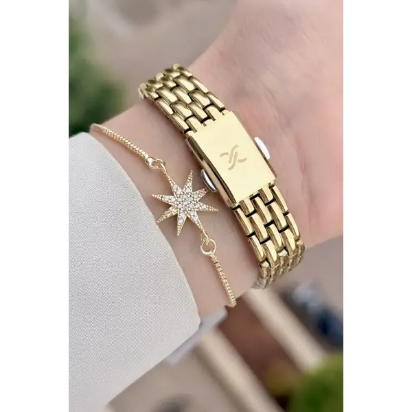 Kadranı Bordo Kordonu Gold Renk 25 Mm Hediye Paketli Kadın Kol Saati