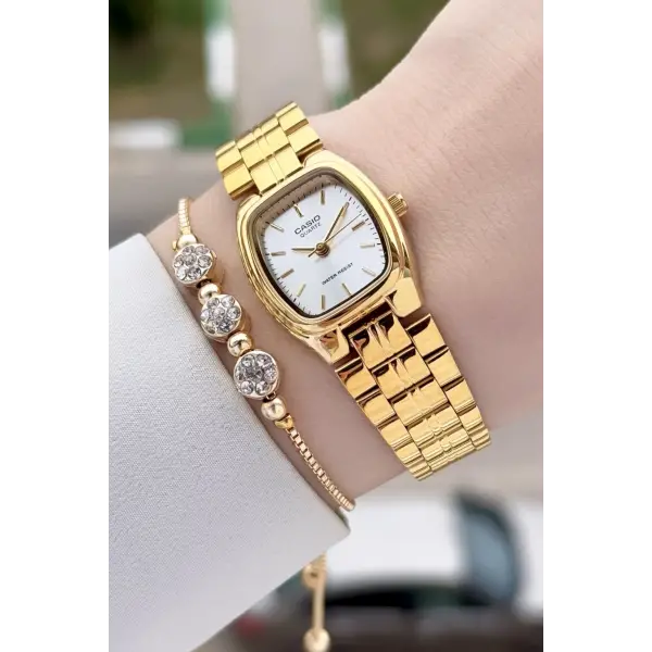 Casio CSISTE201 Kadranı Gümüş Kordonu Gold Renk Hediye Paketli Kadın Kol Saati