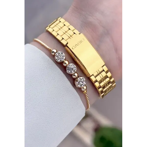 Casio CSISTE201 Kadranı Gümüş Kordonu Gold Renk Hediye Paketli Kadın Kol Saati