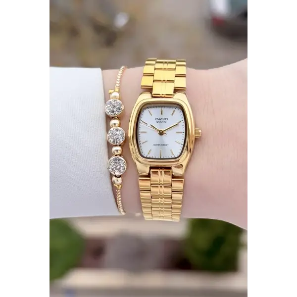 Casio CSISTE201 Kadranı Gümüş Kordonu Gold Renk Hediye Paketli Kadın Kol Saati