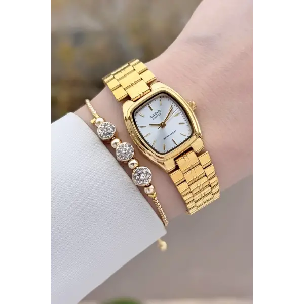 Casio CSISTE201 Kadranı Gümüş Kordonu Gold Renk Hediye Paketli Kadın Kol Saati