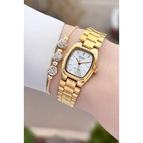 Casio CSISTE201 Kadranı Gümüş Kordonu Gold Renk Hediye Paketli Kadın Kol Saati