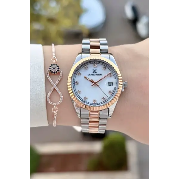 Kadranı Kordonu Rose Gümüş Renk 33 Mm Hediye Paketli Kadın Kol Saati ve Bileklik