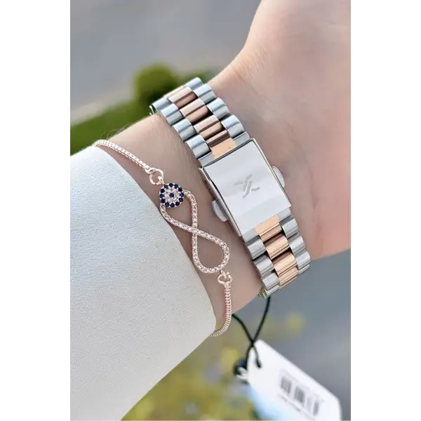 Kadranı Kordonu Rose Gümüş Renk 33 Mm Hediye Paketli Kadın Kol Saati ve Bileklik