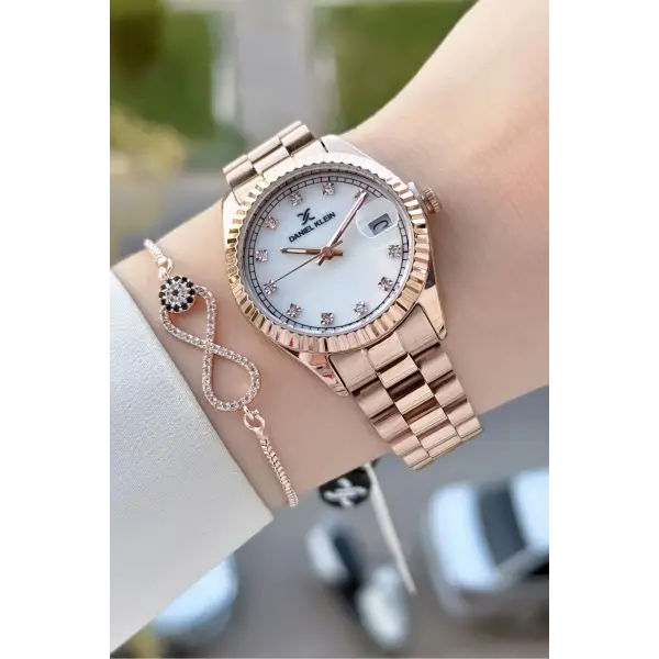 Kadranı Kordonu Rose Renk 33 Mm Hediye Paketli Kadın Kol Saati ve Bileklik