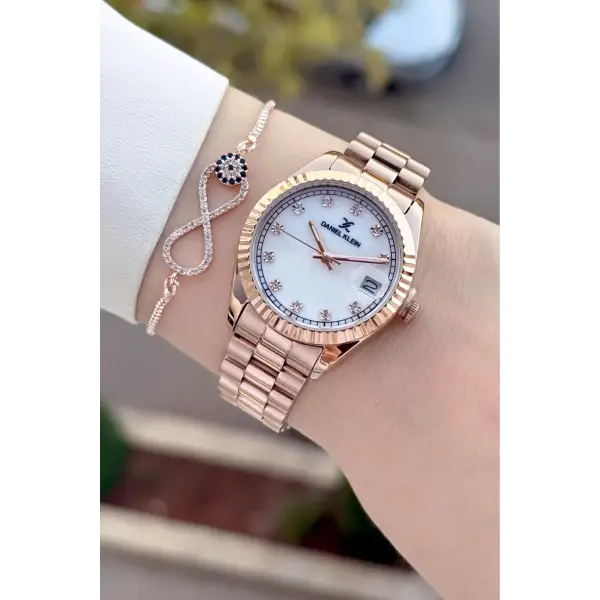 Kadranı Kordonu Rose Renk 33 Mm Hediye Paketli Kadın Kol Saati ve Bileklik