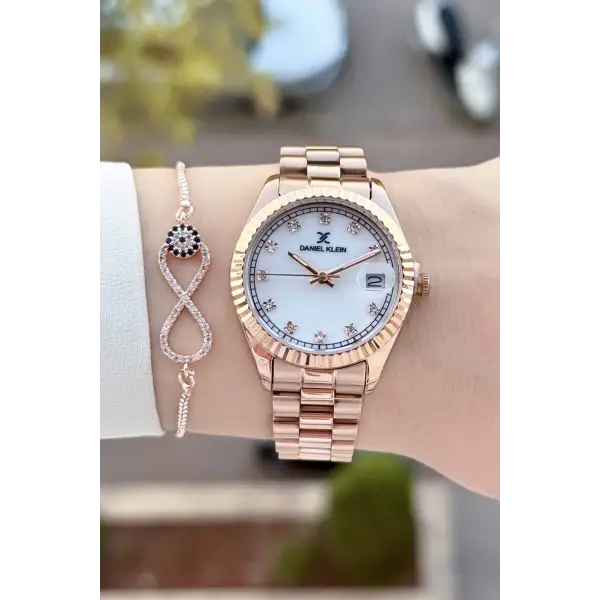 Kadranı Kordonu Rose Renk 33 Mm Hediye Paketli Kadın Kol Saati ve Bileklik