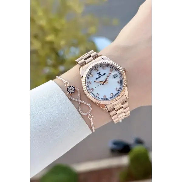 Kadranı Kordonu Rose Renk 33 Mm Hediye Paketli Kadın Kol Saati ve Bileklik