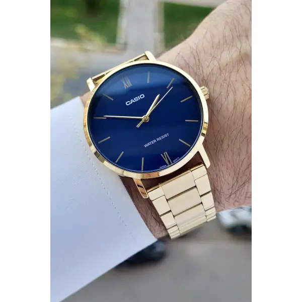 Casio CSISTE132 Kadranı Lacivert Kordonu Gold Renk Erkek Kol Saati
