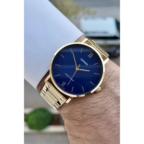 Casio CSISTE132 Kadranı Lacivert Kordonu Gold Renk Erkek Kol Saati