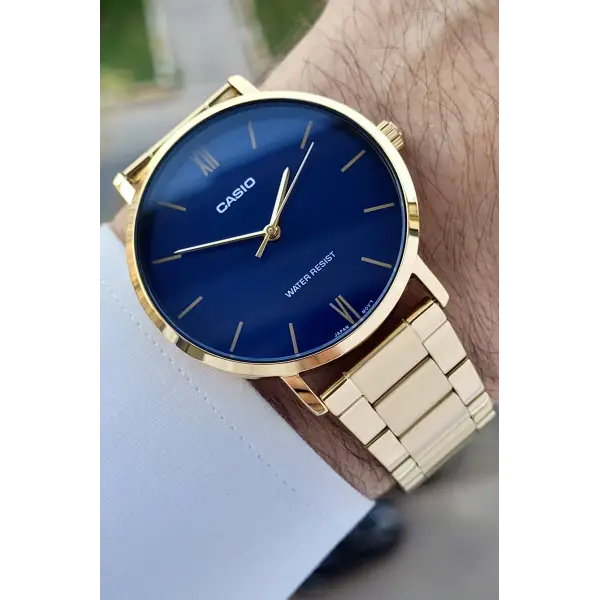 Casio CSISTE132 Kadranı Lacivert Kordonu Gold Renk Erkek Kol Saati