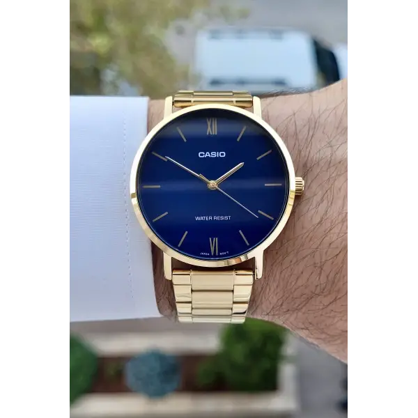 Casio CSISTE132 Kadranı Lacivert Kordonu Gold Renk Erkek Kol Saati