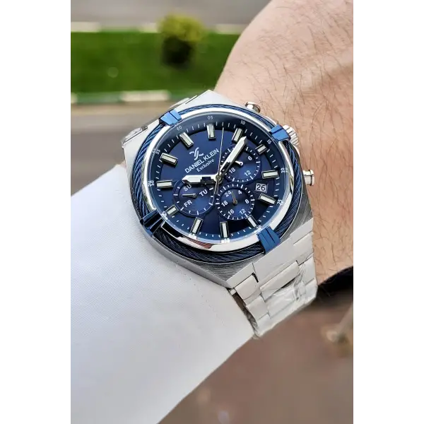 Kadranı Lacivert Kordonu Gümüş Renk 44 Mm Hediye Paketli İç Göstergeleri Aktif Erkek Kol Saati