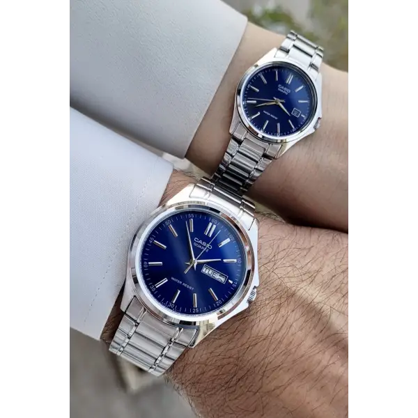 Casio CSISTE97 Kadranı Lacivert Kordonu Gümüş Renk Fonksiyonlu Hediye Paketli Sevgili Çift Kol Saati