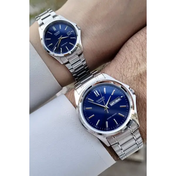 Casio CSISTE97 Kadranı Lacivert Kordonu Gümüş Renk Fonksiyonlu Hediye Paketli Sevgili Çift Kol Saati