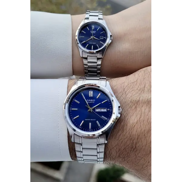 Casio CSISTE97 Kadranı Lacivert Kordonu Gümüş Renk Fonksiyonlu Hediye Paketli Sevgili Çift Kol Saati