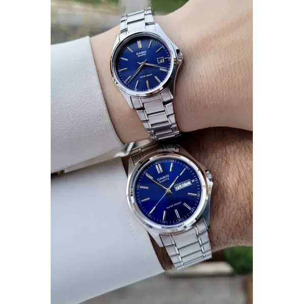 Casio CSISTE97 Kadranı Lacivert Kordonu Gümüş Renk Fonksiyonlu Hediye Paketli Sevgili Çift Kol Saati