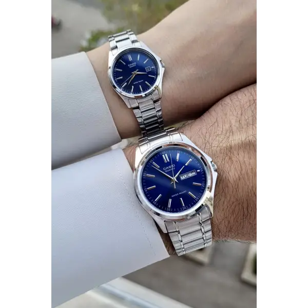Casio CSISTE97 Kadranı Lacivert Kordonu Gümüş Renk Fonksiyonlu Hediye Paketli Sevgili Çift Kol Saati