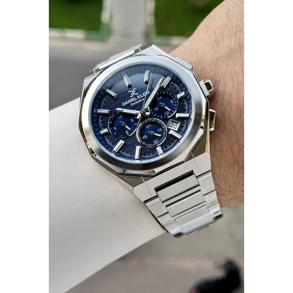 Kadranı Lacivert Kordonu Gümüş Renk Hediye Paketli 44 Mm Erkek Kol Saati