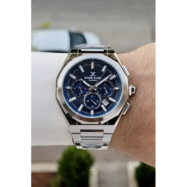 Kadranı Lacivert Kordonu Gümüş Renk Hediye Paketli 44 Mm Erkek Kol Saati