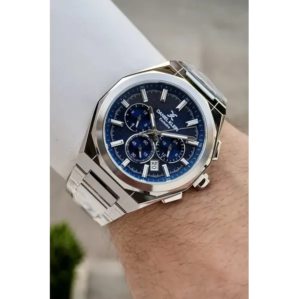 Kadranı Lacivert Kordonu Gümüş Renk Hediye Paketli 44 Mm Erkek Kol Saati