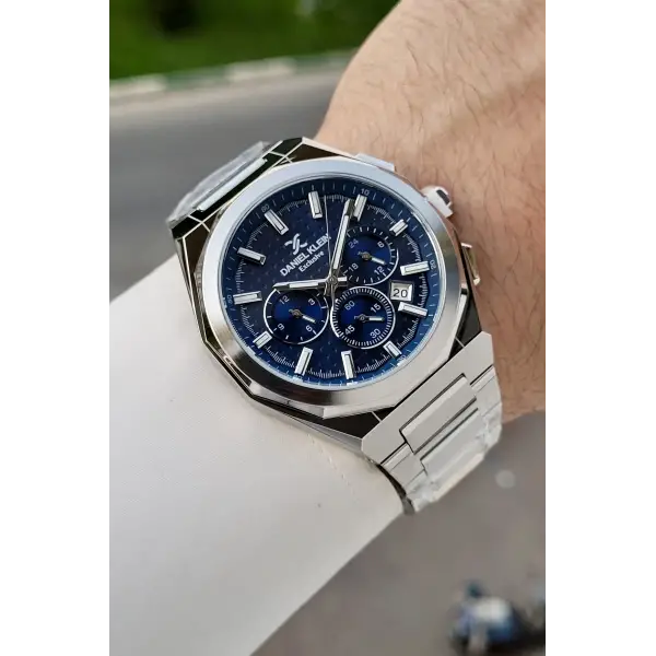 Kadranı Lacivert Kordonu Gümüş Renk Hediye Paketli 44 Mm Erkek Kol Saati