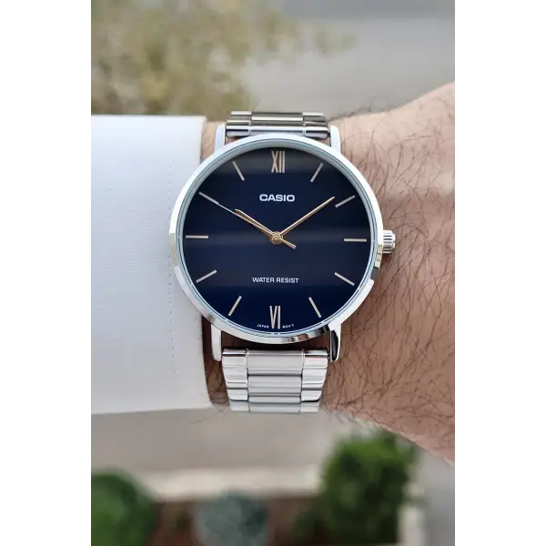 Casio CSISTE183 Kadranı Lacivert Kordonu Gümüş Renk Hediye Paketli Erkek Kol Saati