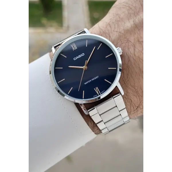 Casio CSISTE183 Kadranı Lacivert Kordonu Gümüş Renk Hediye Paketli Erkek Kol Saati