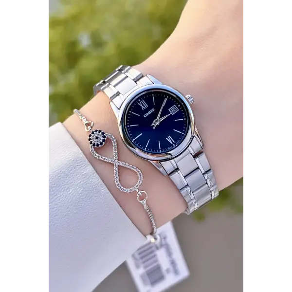 Casio CSISTE70 Kadranı Lacivert Kordonu Gümüş Renk Hediye Paketli Kadın Kol Saati
