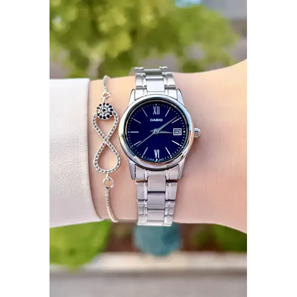 Casio CSISTE70 Kadranı Lacivert Kordonu Gümüş Renk Hediye Paketli Kadın Kol Saati