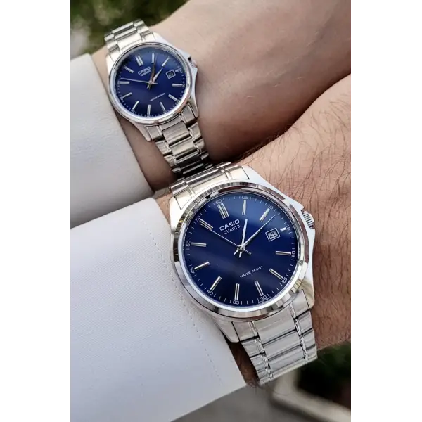 Casio CSISTE79 Kadranı Lacivert Kordonu Gümüş Renk Hediye Paketli Sevgili Çift Kol Saati