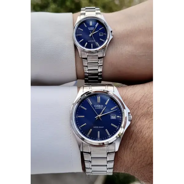 Casio CSISTE79 Kadranı Lacivert Kordonu Gümüş Renk Hediye Paketli Sevgili Çift Kol Saati