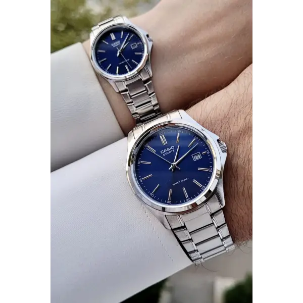 Casio CSISTE79 Kadranı Lacivert Kordonu Gümüş Renk Hediye Paketli Sevgili Çift Kol Saati