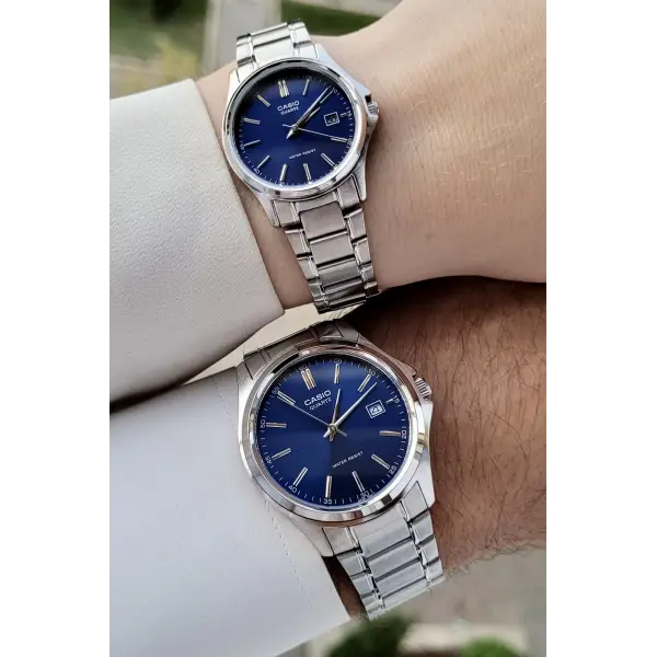 Casio CSISTE79 Kadranı Lacivert Kordonu Gümüş Renk Hediye Paketli Sevgili Çift Kol Saati