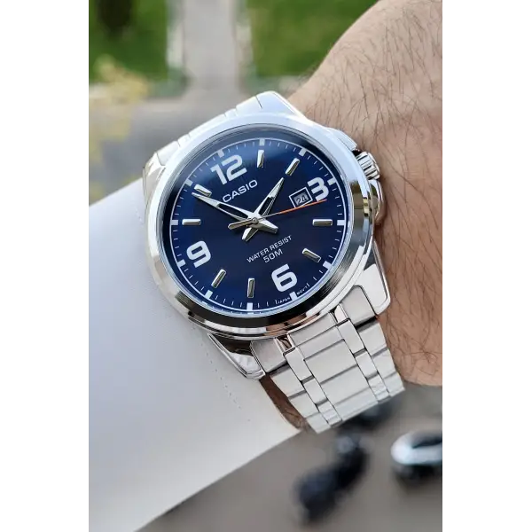 Casio Kadranı Lacivert Korodnu Gümüş Renk Hediye Paketli Erkek Kol Saati
