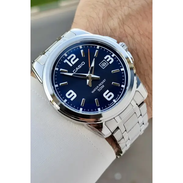 Casio Kadranı Lacivert Korodnu Gümüş Renk Hediye Paketli Erkek Kol Saati