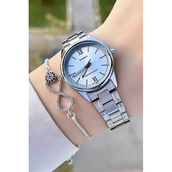 Casio CSISTE103 Kadranı Mavi Kordonu Gümüş Renk Hediye Paketli Kadın Kol Saati