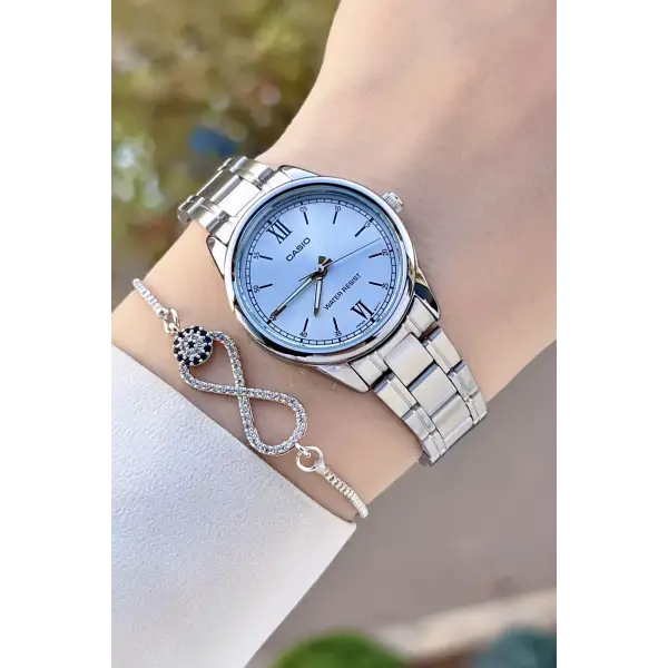 Casio CSISTE103 Kadranı Mavi Kordonu Gümüş Renk Hediye Paketli Kadın Kol Saati