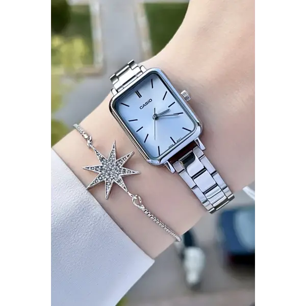 Casio CSISTE73 Kadranı Mavi Kordonu Gümüş Renk Hediye Paketli Kadın Kol Saati