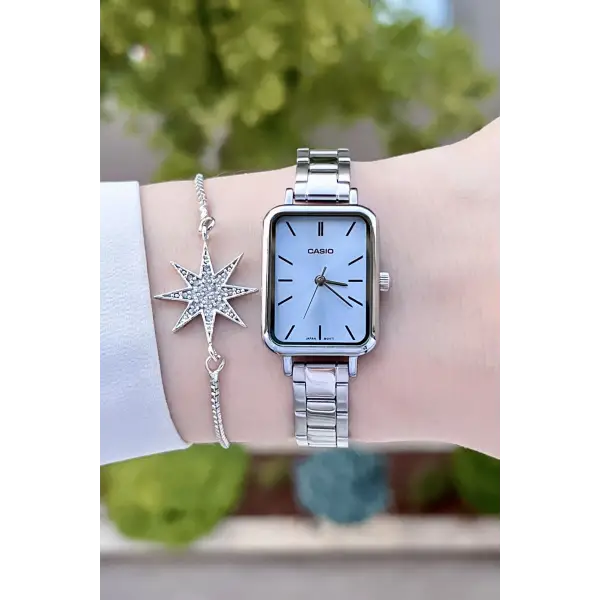 Casio CSISTE73 Kadranı Mavi Kordonu Gümüş Renk Hediye Paketli Kadın Kol Saati