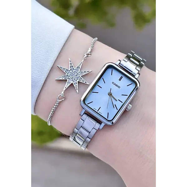 Casio CSISTE73 Kadranı Mavi Kordonu Gümüş Renk Hediye Paketli Kadın Kol Saati