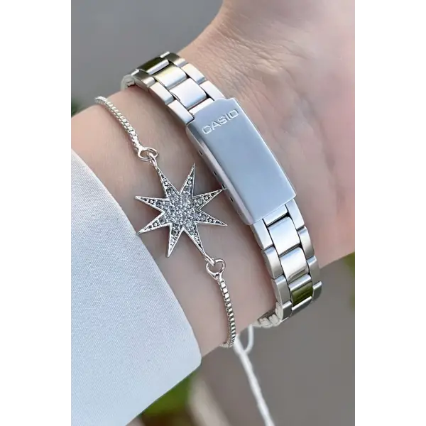 Casio CSISTE73 Kadranı Mavi Kordonu Gümüş Renk Hediye Paketli Kadın Kol Saati